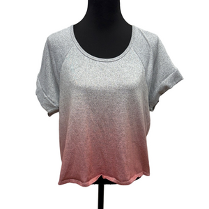 Lucky Brand M Gray Pink Gradient Short Sleeve Tee Linen Blend Casual